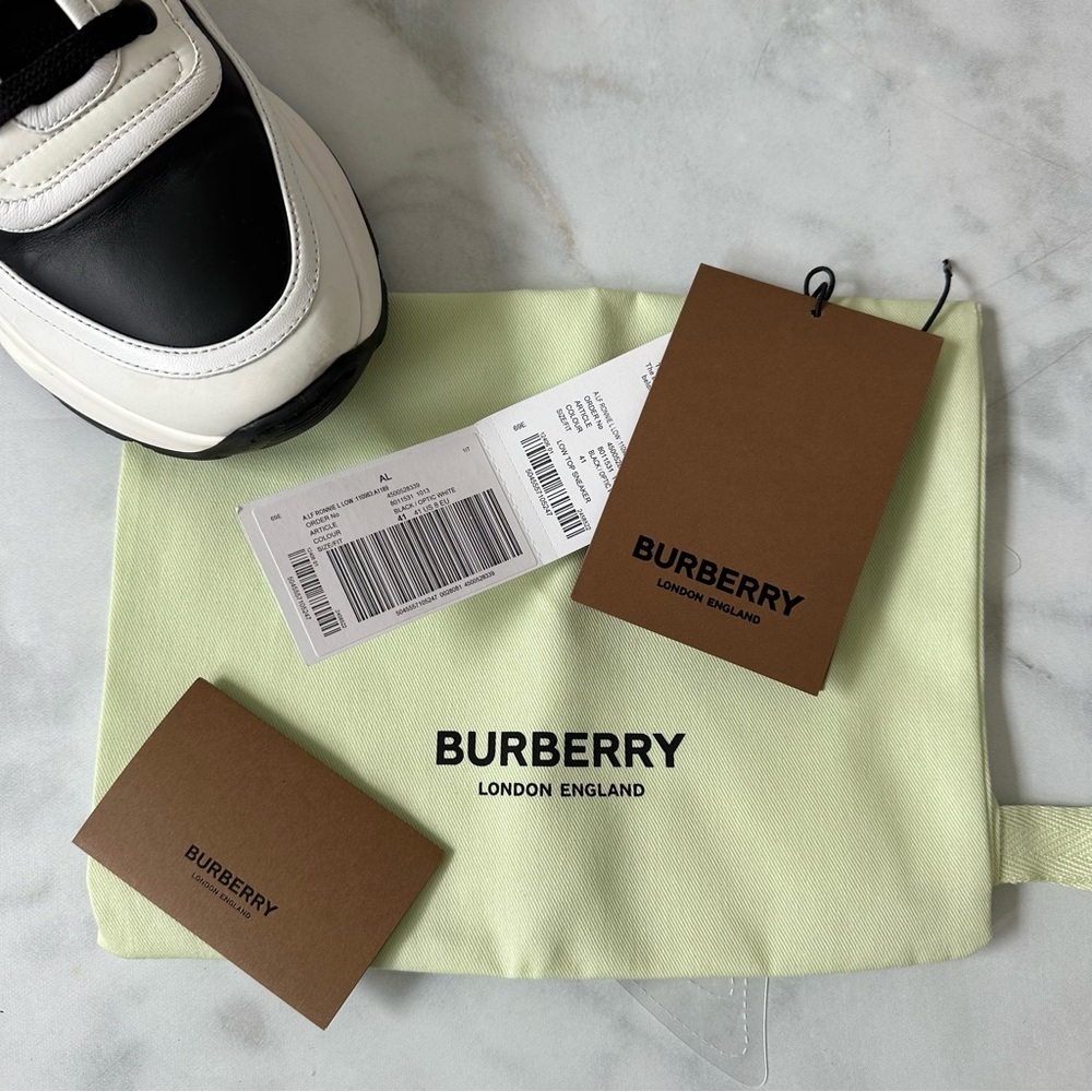 Burberry Ronnie Two Tone Black Optic White Leather Sneakers EU 41 - Picture 15 of 15